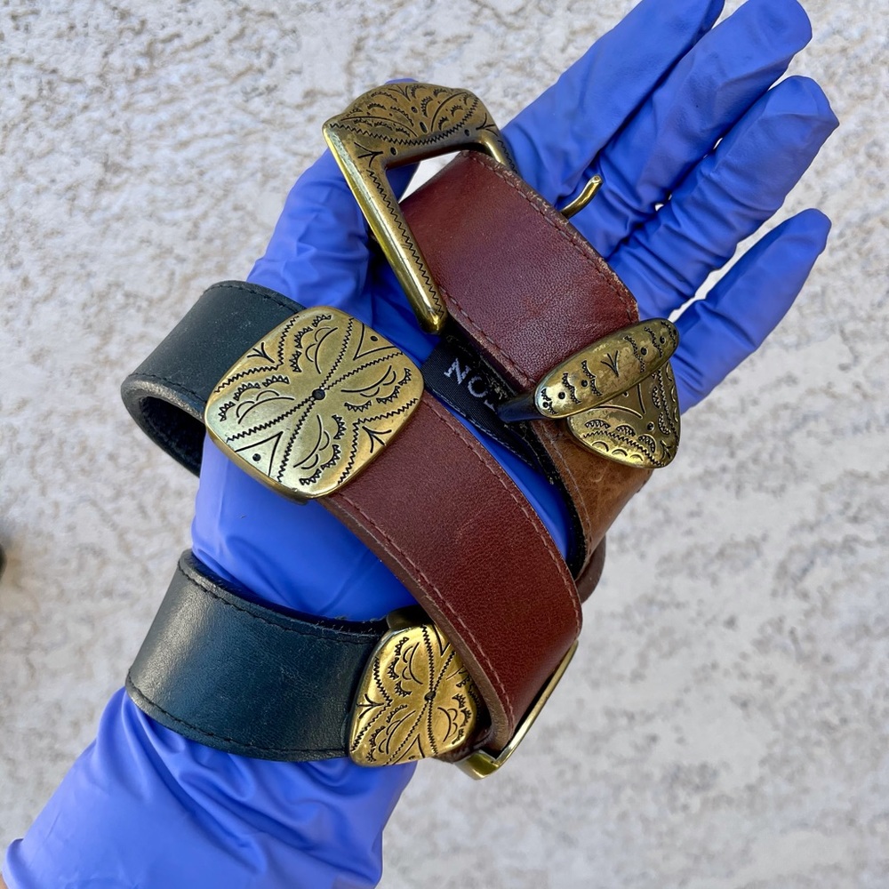 Vintage Brighton Leather Patchwork Colorblock Belt - image 1